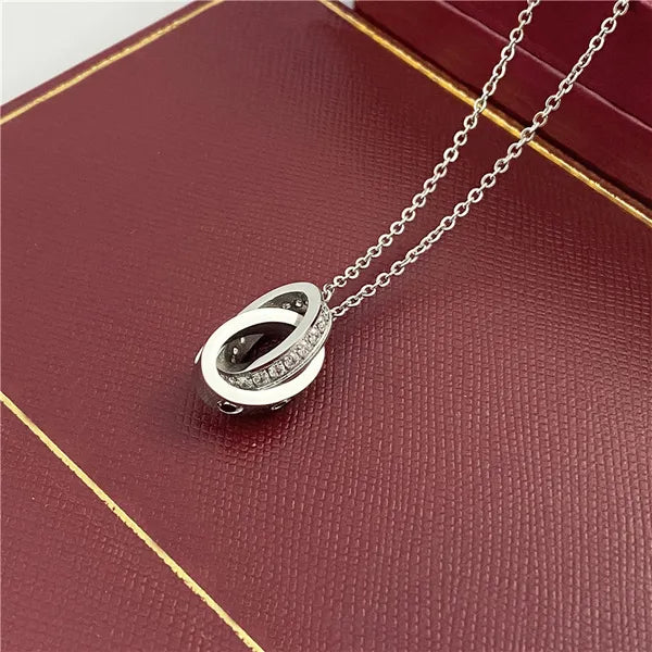 choker womens necklace for woman love jewelry gold pendant dual ring stainless steel jewlery fashion oval interlocking rings Clavicular chain necklaces designer