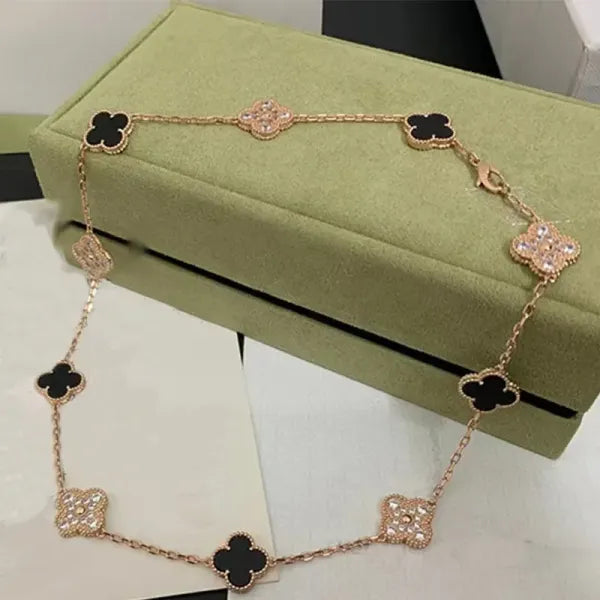 Luxury 10 Diamond Clover Necklace Brand Fashion Vans Cleef Necklace High Quality 18k Gold Designer Necklace with Box for Women's Jewelry